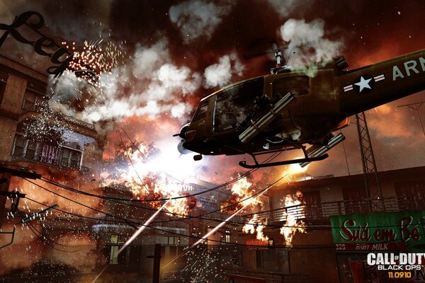 Helicóptero atira fumaça, jogo de fogo