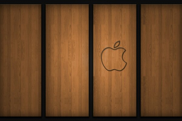 Sinal de Apple no fundo de madeira