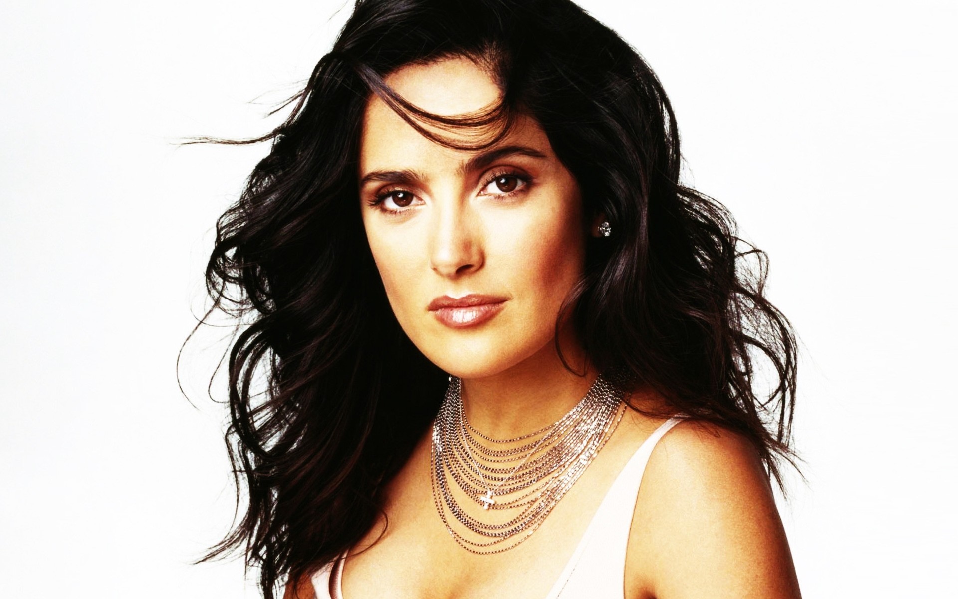 mulher moda retrato glamour sexy cabelo jovem bonita couro solteiro menina modelo lábios fofa olho olhar bela rosto elegante salma hayek atriz celebridade