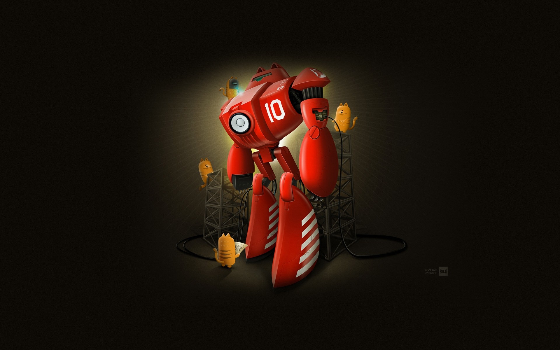 ilustração desktop robô vermelho