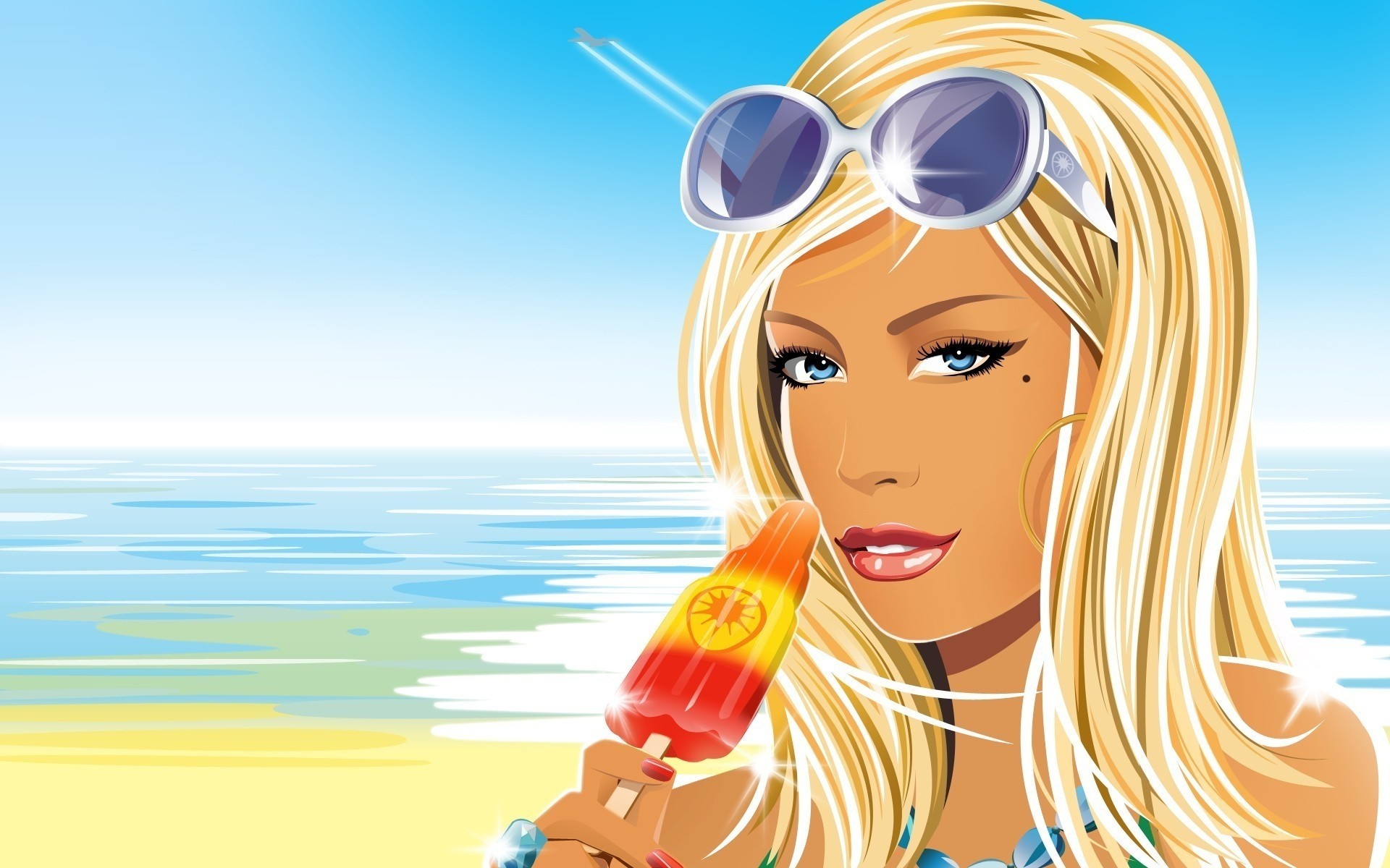 desenhos animados verão mulher água céu jovem natureza viajar diversão mar ao ar livre praia férias menina sorvete olhos