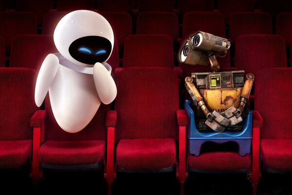 Wall-e Eva cinema tímida rir crepes vermelhos