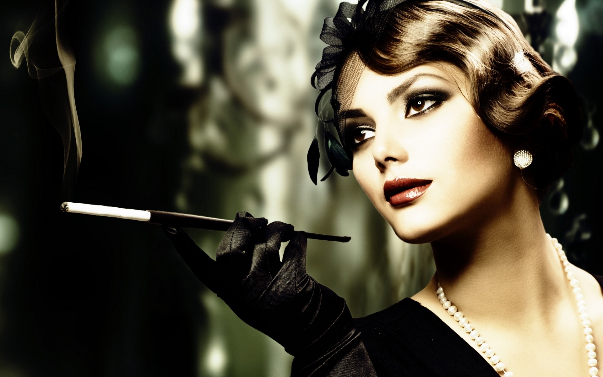 mulher retrato moda menina modelo solteiro adulto glamour vintage fumaça foto retro papel de parede