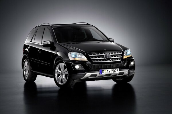 Um SUV preto está no chão