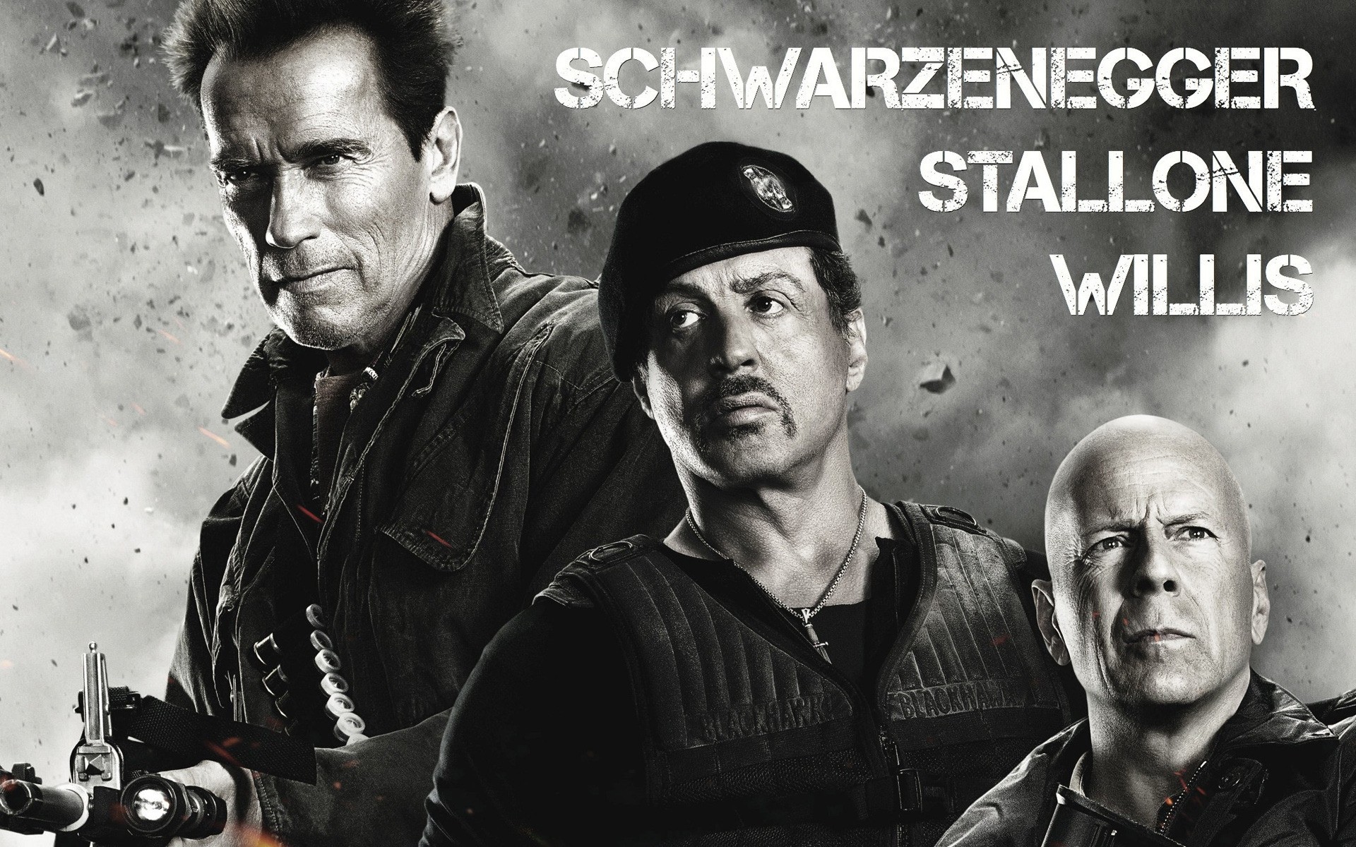 filmes homem adulto retrato guerra um militar dois os mercenários bruce willis arnold schwarzenegger sylvester stallone