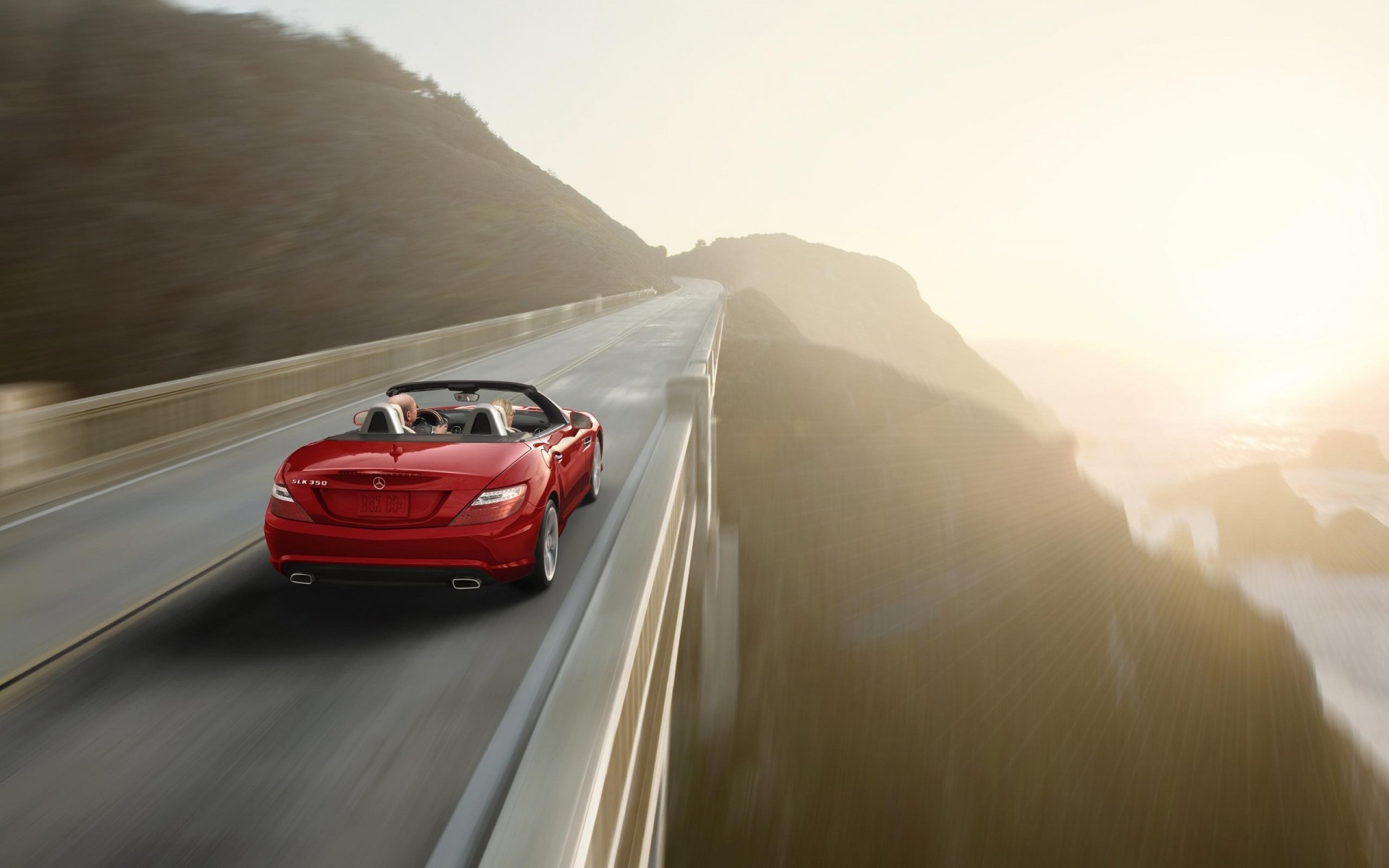 mercedes-benz borrão carro viagens sistema de transporte ação carro apresse-se estrada pôr do sol nevoeiro rápido mercedes-benz slk