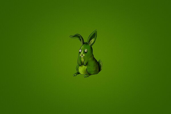 Coelho verde de caricatura em fundo verde