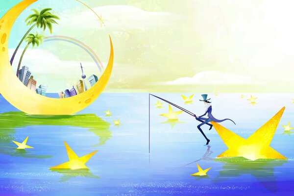 Ilustração de um pescador na estrela do mar