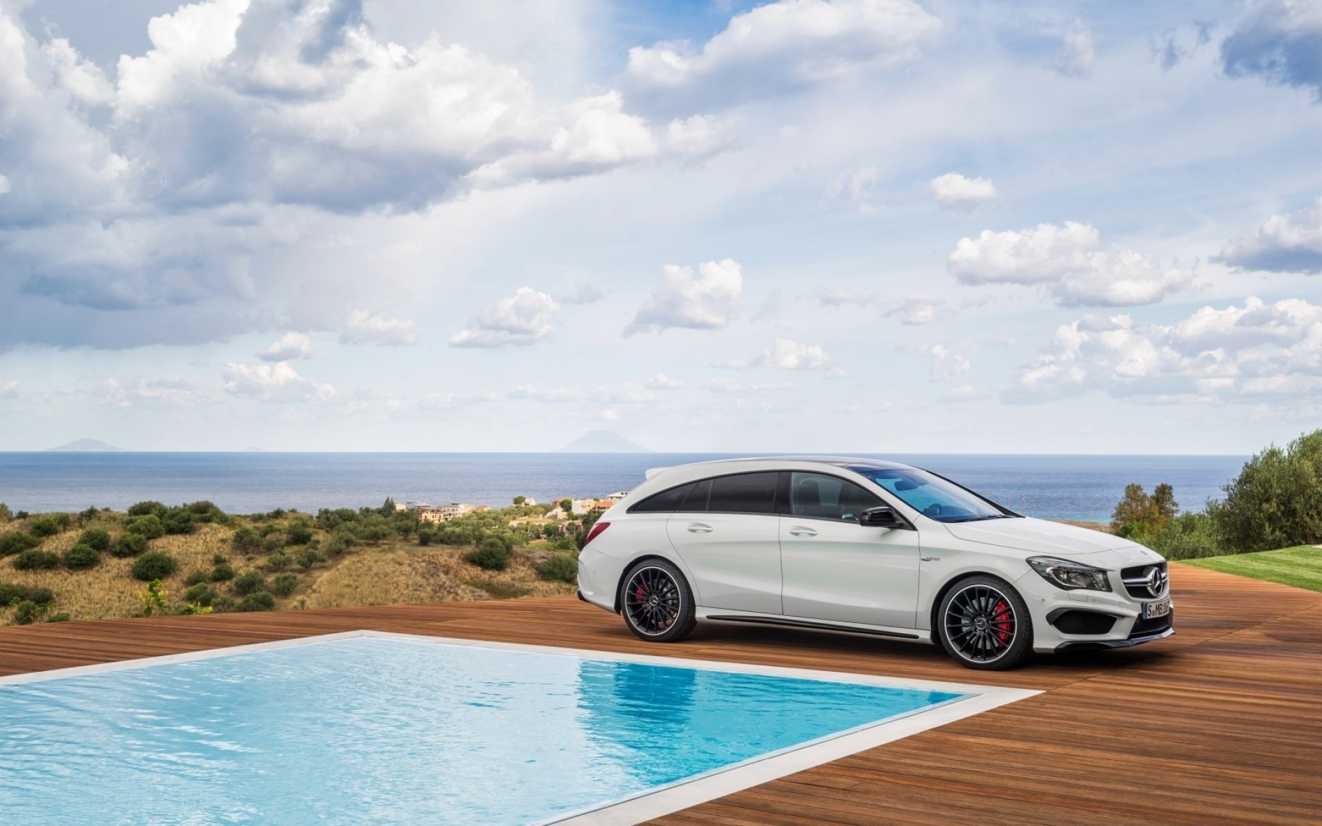 mercedes-benz viagens carro água céu verão férias mercedes cla 45 amg