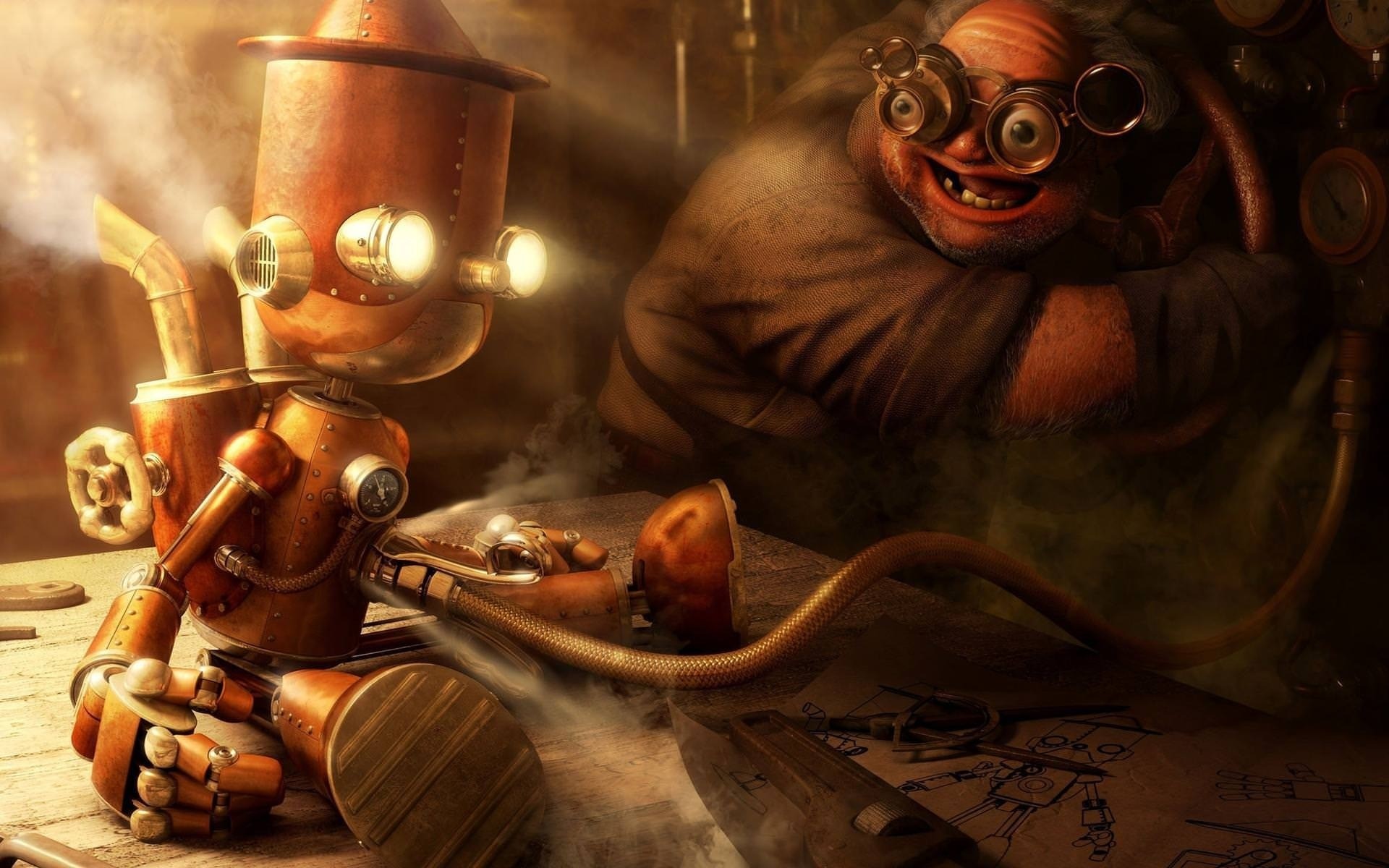 homem sozinho arma arma steampunk