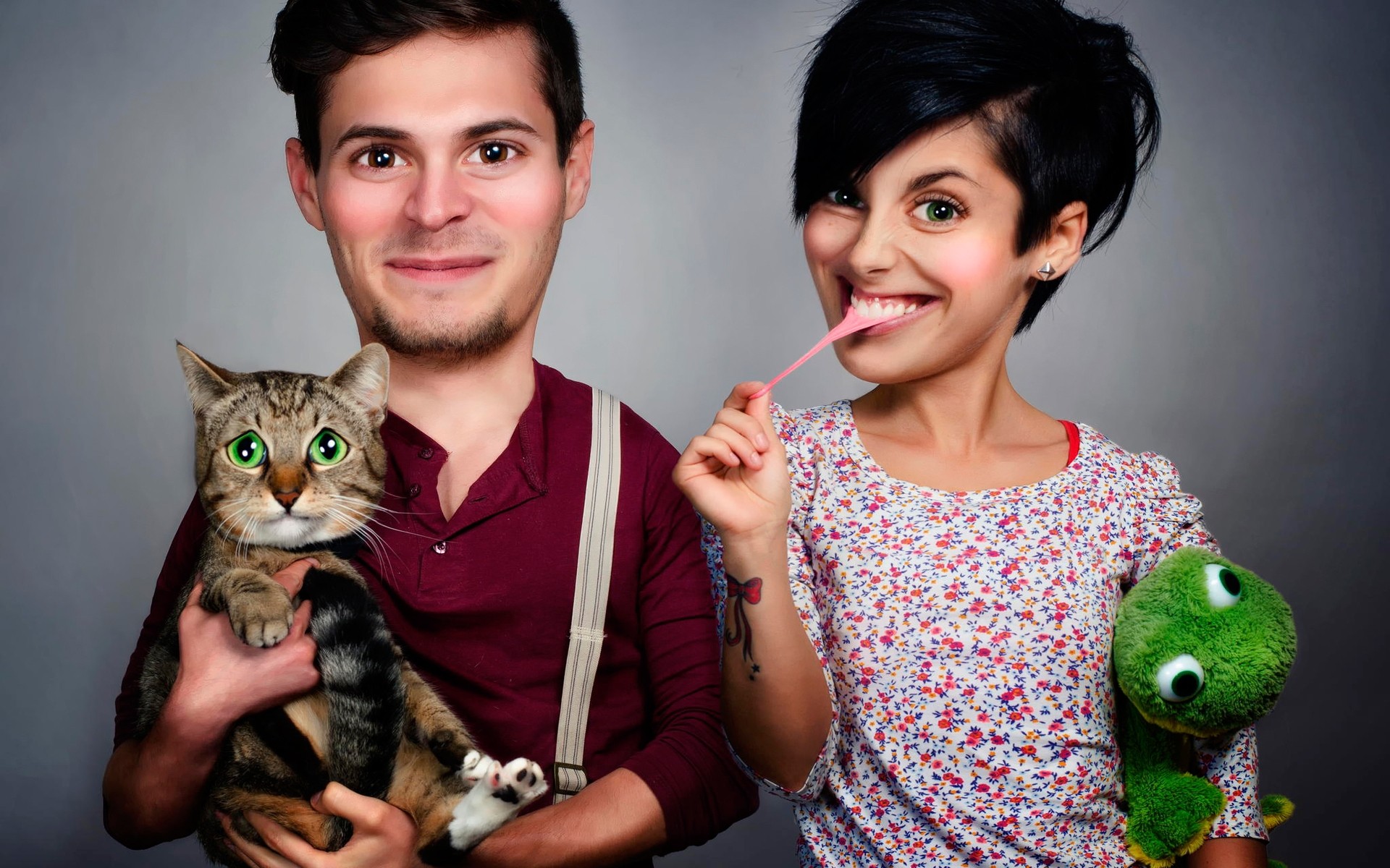 retrato mulher fofa jovem ame bonita menina bonita adulto sozinho diversão estúdio engraçado foto engraçada família engraçada gato