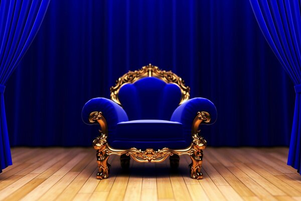 Cadeira de teatro azul com cortina azul