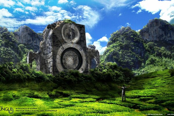 Paisagem criativa. Uma montanha em forma de uma enorme coluna musical