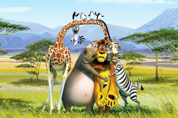 Desenhos animados Madagascar heróis na savana