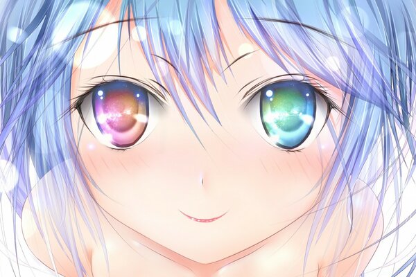Anime menina bonita com cabelo azul