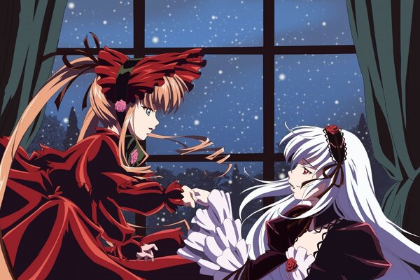 Desenho de anime. Duas meninas falando