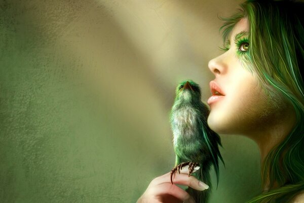 Menina com olhos e cabelos verdes