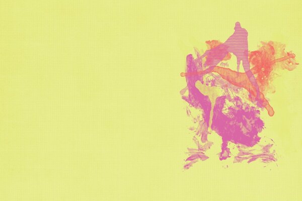 Tinta rosa sobre fundo amarelo