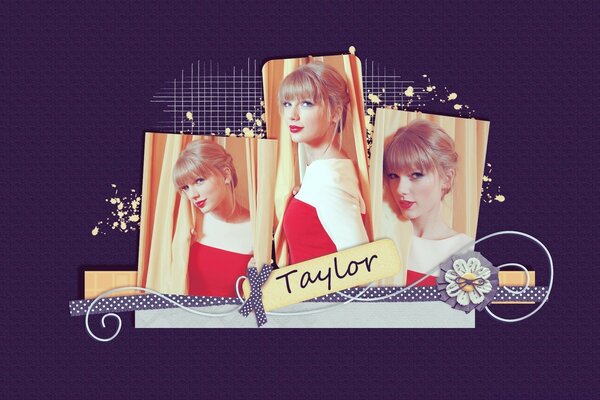 Fotografia com Taylor Swift em vestido vermelho