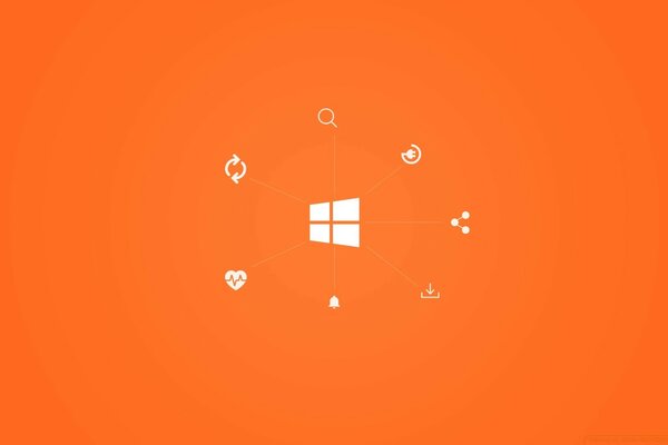 Ícone do Windows branco sobre um fundo laranja