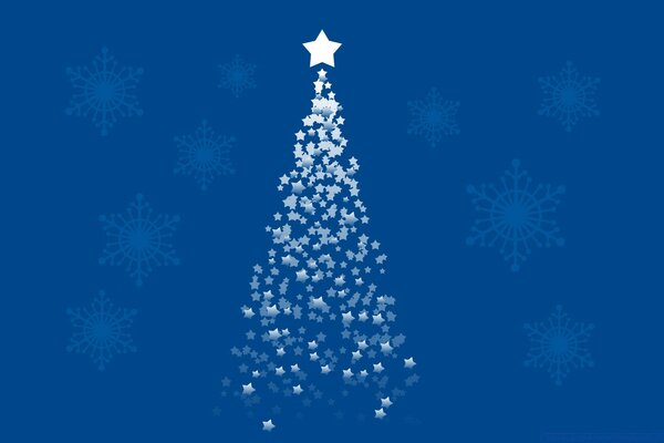 Árvore de Natal de inverno em fundo azul