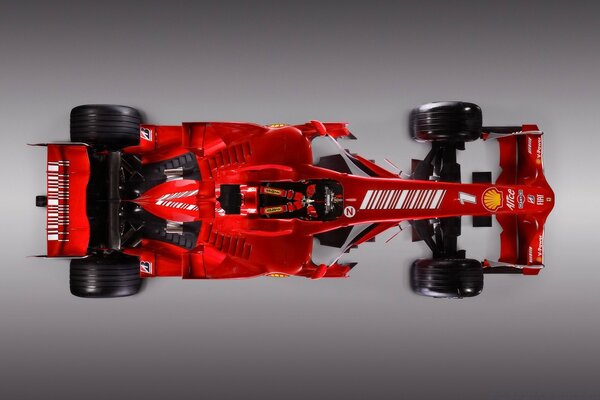 Carro vermelho de Fórmula 1. Vista superior