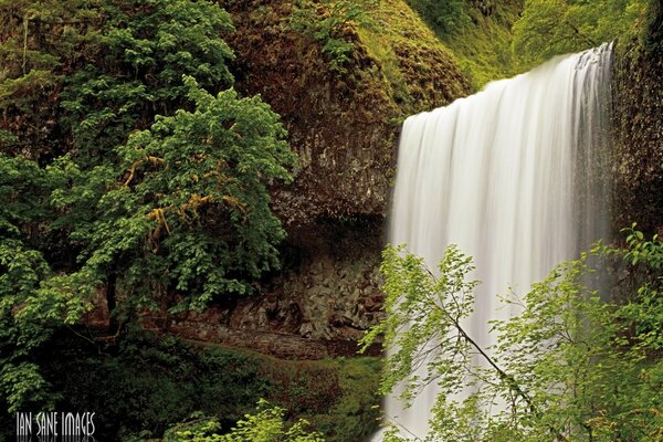 Cachoeira da montanha na manhã de outono